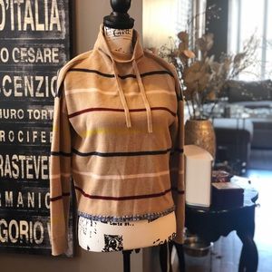 Tan Cowl Neck Sweater with Stripes